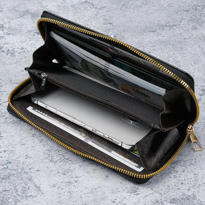 Coffee Men's Long Zipper Wallet Clutch - PU Leather Wristlet with Phone and Card Slots - Image 3