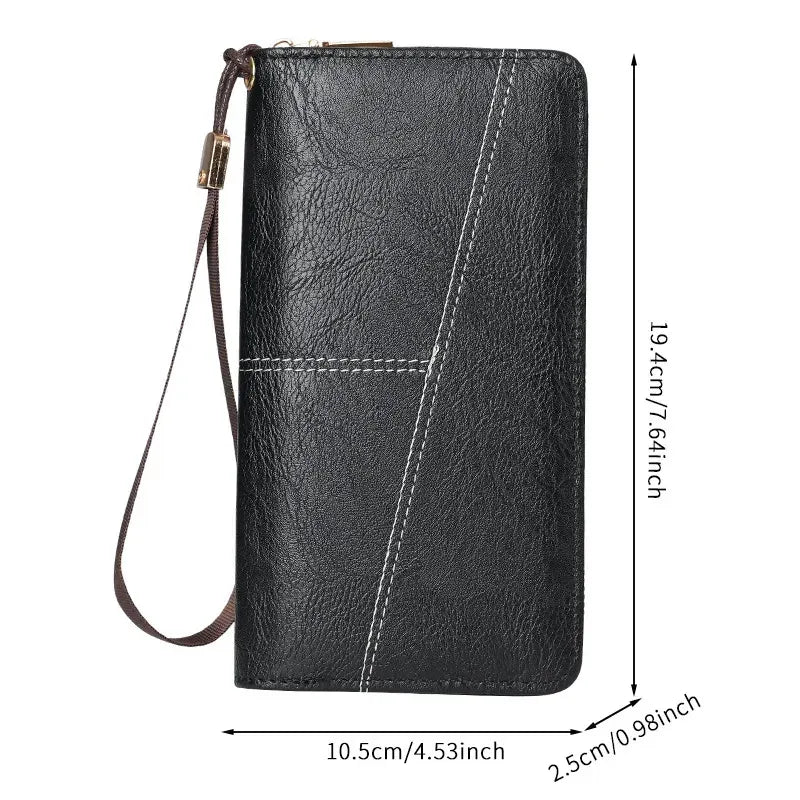 Coffee Men's Long Zipper Wallet Clutch - PU Leather Wristlet with Phone and Card Slots - Image 4