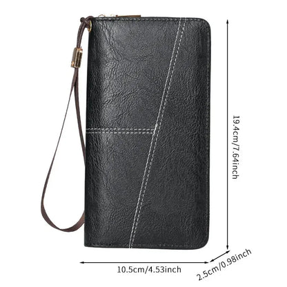 Coffee Men's Long Zipper Wallet Clutch - PU Leather Wristlet with Phone and Card Slots - Image 4