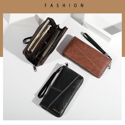 Coffee Men's Long Zipper Wallet Clutch - PU Leather Wristlet with Phone and Card Slots - Image 3