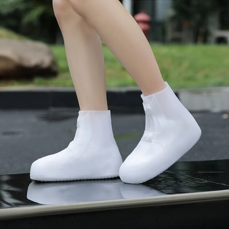 2 Pcs Size 2XL White Reusable Waterproof Shoe Covers - Heavy Duty Non-Slip Rain Boot Protectors