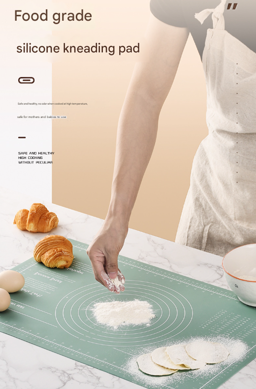Dark Blue 3-Piece Silicone Baking Set - Non-Stick Pastry Mat with Measurements, Rolling Pin & Dough Scraper - Image 2