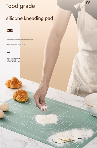 Dark Blue 3-Piece Silicone Baking Set - Non-Stick Pastry Mat with Measurements, Rolling Pin & Dough Scraper - Image 2