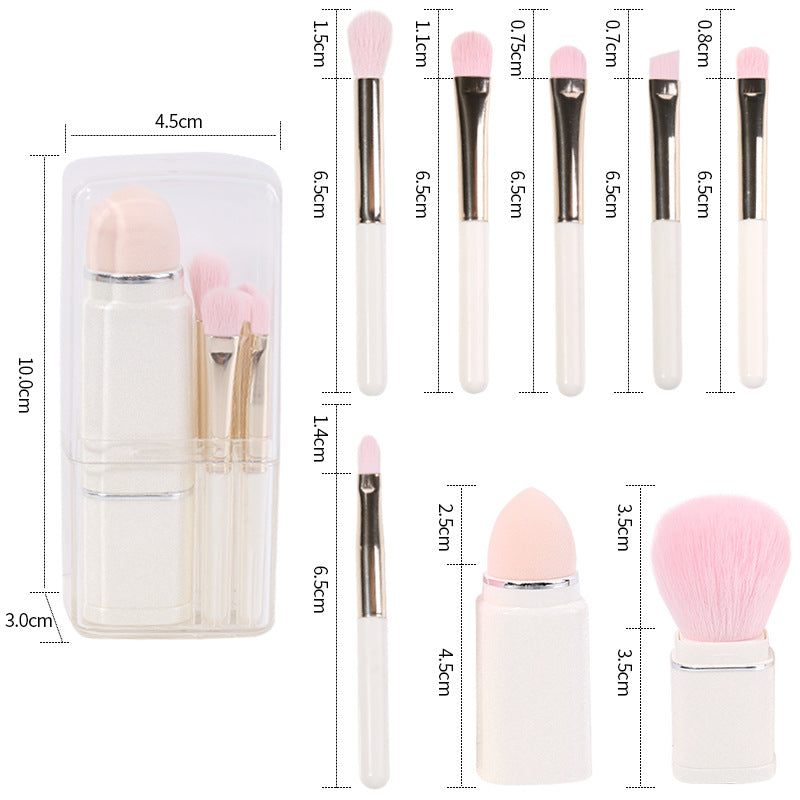 Lighgt Pink Compact 8-in-1 Makeup Brush Set - Portable Travel Kit with Retractable Brushes and Case - Image 2