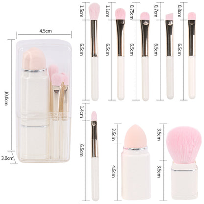 Lighgt Pink Compact 8-in-1 Makeup Brush Set - Portable Travel Kit with Retractable Brushes and Case - Image 2