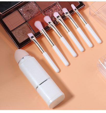 Lighgt Pink Compact 8-in-1 Makeup Brush Set - Portable Travel Kit with Retractable Brushes and Case - Image 3