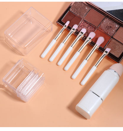 Lighgt Cyan Compact 8-in-1 Makeup Brush Set - Portable Travel Kit with Retractable Brushes and Case - Image 4