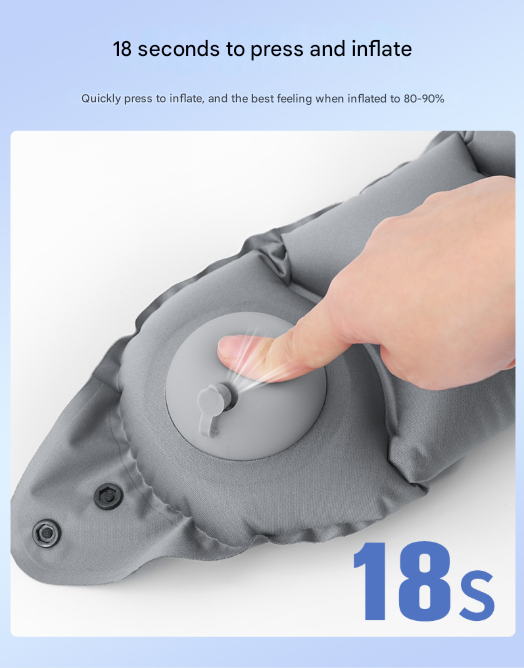 Light Grey Press-Pump Inflatable Travel Pillow - Ultra-Lightweight Ergonomic 360° Neck Support - Image 4