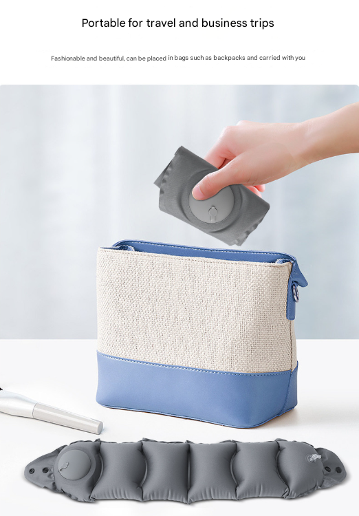 Light Grey Press-Pump Inflatable Travel Pillow - Ultra-Lightweight Ergonomic 360° Neck Support - Image 7