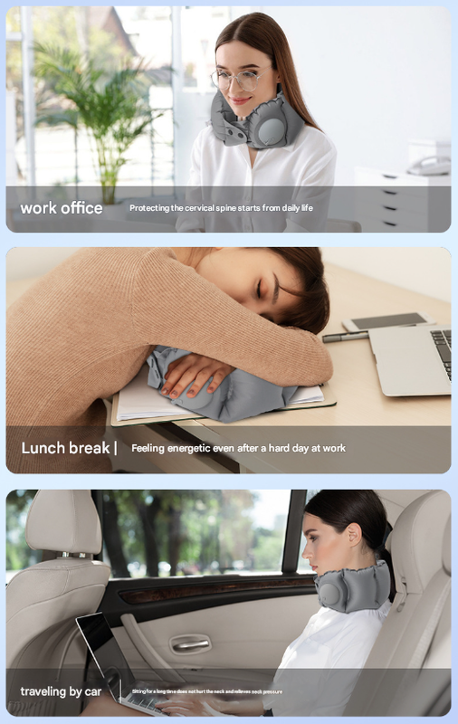 Light Grey Press-Pump Inflatable Travel Pillow - Ultra-Lightweight Ergonomic 360° Neck Support - Image 8