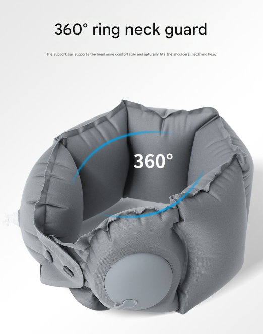 Dark Grey Press-Pump Inflatable Travel Pillow - Ultra-Lightweight Ergonomic 360° Neck Support - Image 5