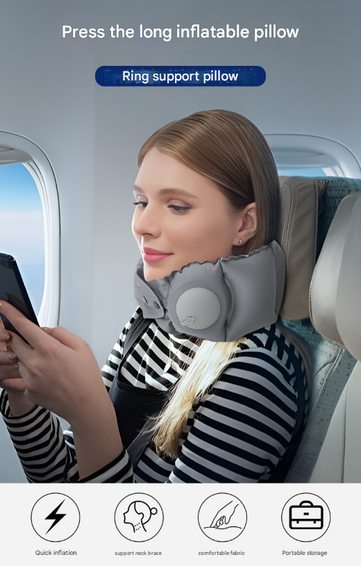 Blue Press-Pump Inflatable Travel Pillow - Ultra-Lightweight Ergonomic 360° Neck Support - Image 3