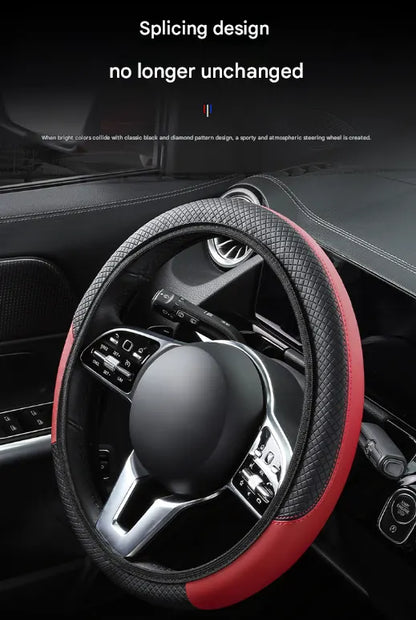 2-Pack (Type A + Type B) Red And Black Sporty Carbon Fiber Leather Steering Wheel Cover - Universal 38cm Easy-Fit Elastic Grip - Image 2