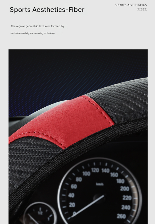 2-Pack (Type A + Type B) Red And Black Sporty Carbon Fiber Leather Steering Wheel Cover - Universal 38cm Easy-Fit Elastic Grip - Image 4