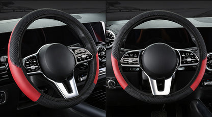 2-Pack (Type A + Type B) Brown And Black Sporty Carbon Fiber Leather Steering Wheel Cover - Universal 38cm Easy-Fit Elastic Grip - Image 3