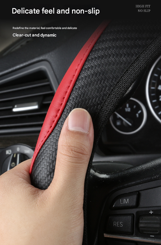 2-Pack (Type A + Type B) Brown And Black Sporty Carbon Fiber Leather Steering Wheel Cover - Universal 38cm Easy-Fit Elastic Grip - Image 5