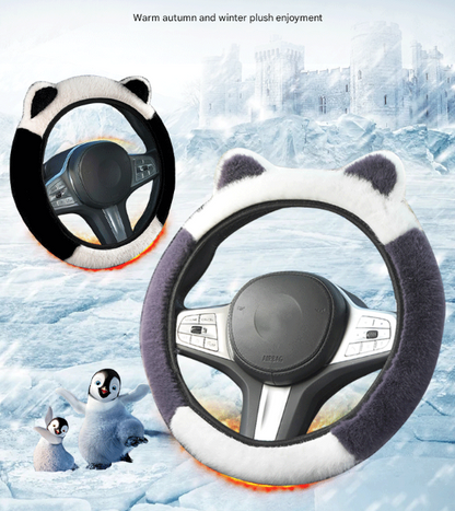 Blue Plush Cat Ear Steering Wheel Cover - Cute & Fuzzy Winter Grip, Universal 38cm Fit - Image 2