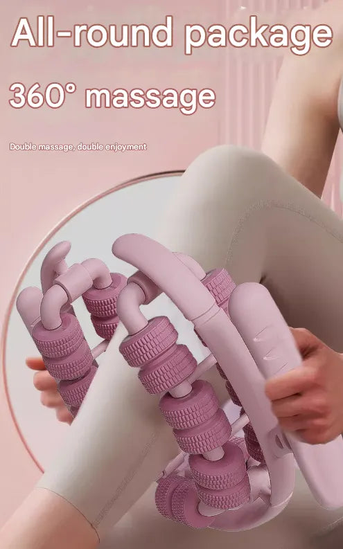 Pink 360°Wrap-Around Muscle Roller - 28-Wheel Massager for Legs, Arms & Calves - Image 2