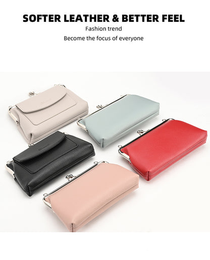 Taupe Women's Vintage Kiss Lock Crossbody Bag - PU Leather Clutch Purse with Detachable Strap - Image 4