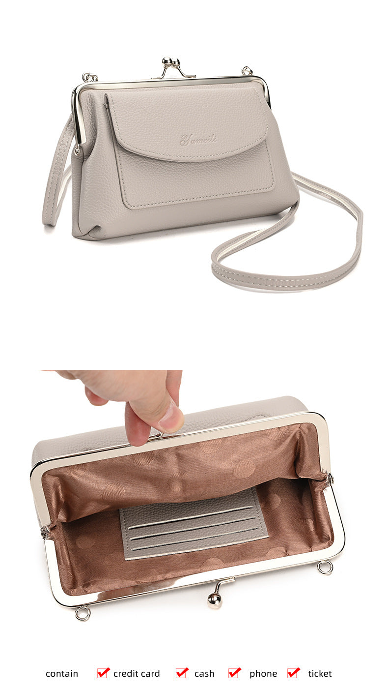 Taupe Women's Vintage Kiss Lock Crossbody Bag - PU Leather Clutch Purse with Detachable Strap - Image 5