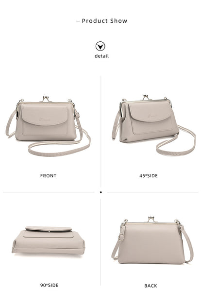 Taupe Women's Vintage Kiss Lock Crossbody Bag - PU Leather Clutch Purse with Detachable Strap - Image 6