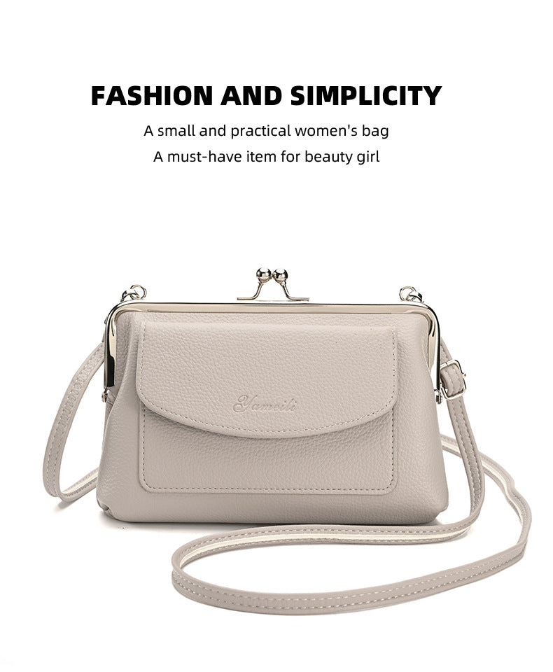 Pink Women's Vintage Kiss Lock Crossbody Bag - PU Leather Clutch Purse with Detachable Strap - Image 3