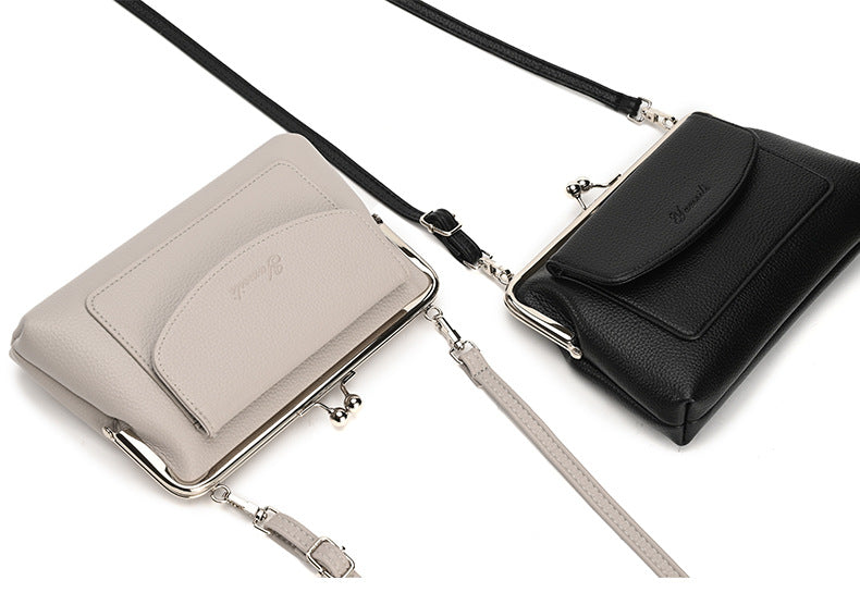 Blue Women's Vintage Kiss Lock Crossbody Bag - PU Leather Clutch Purse with Detachable Strap - Image 2