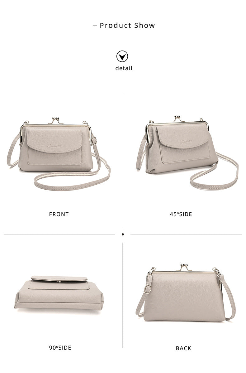 Blue Women's Vintage Kiss Lock Crossbody Bag - PU Leather Clutch Purse with Detachable Strap - Image 6