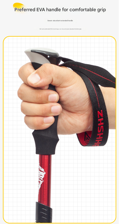 Long Red Ultralight Foldable Hiking Pole - Adjustable Aluminium Trekking Stick with EVA Grip for Outdoor Walking & Climbing - Image 3