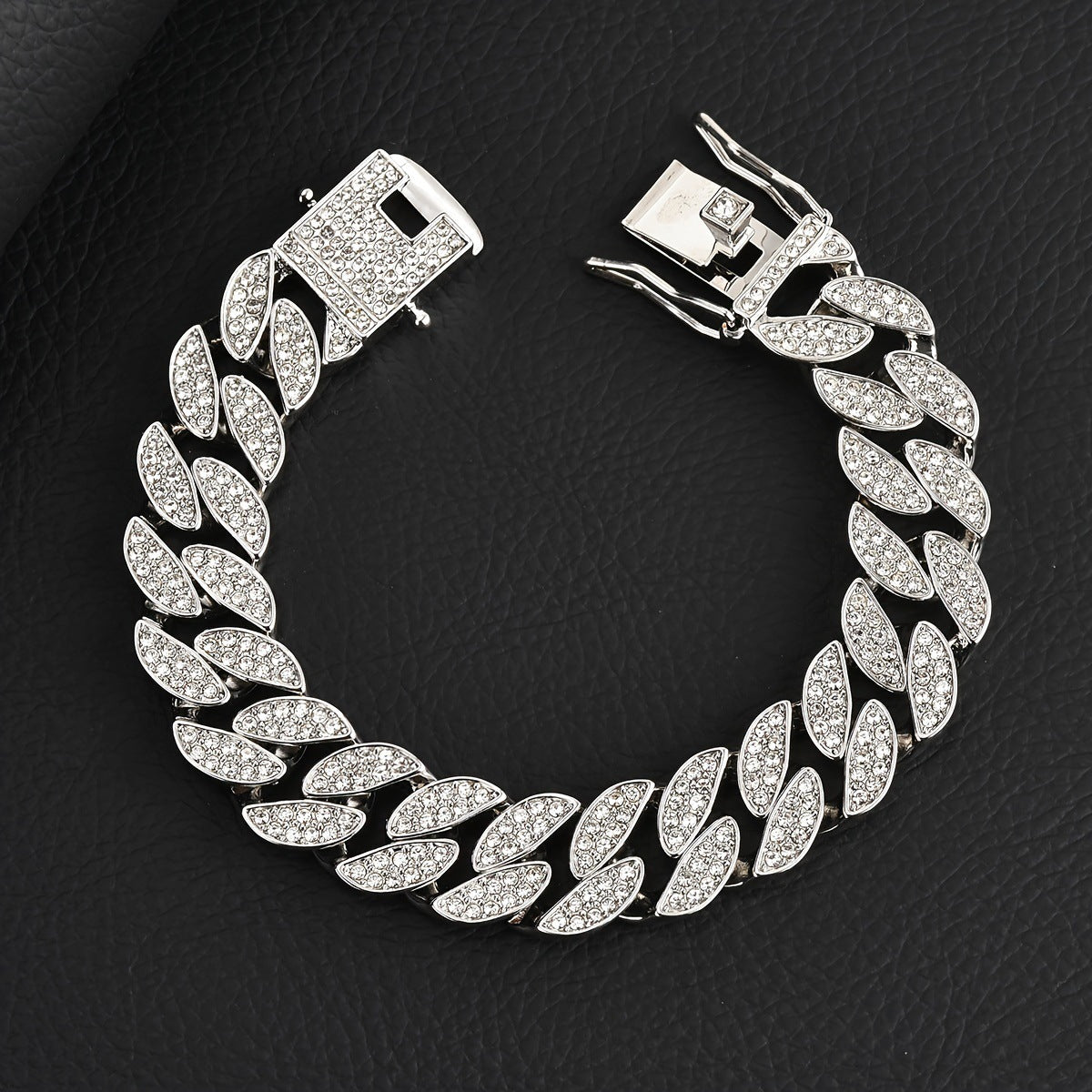Silver 16mm Iced Out Cuban Link Bracelet - Heavy Paved Rhinestone Hip Hop Chain for Men - Image 2