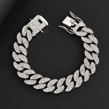 Silver 16mm Iced Out Cuban Link Bracelet - Heavy Paved Rhinestone Hip Hop Chain for Men - Image 2