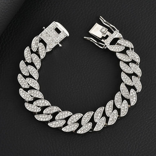 Silver 16mm Iced Out Cuban Link Bracelet - Heavy Paved Rhinestone Hip Hop Chain for Men - Image 2