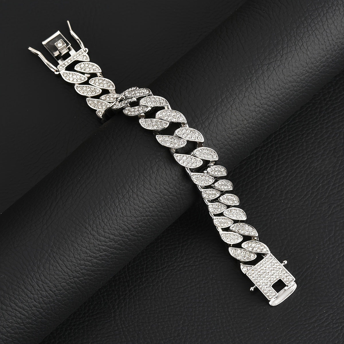 Silver 16mm Iced Out Cuban Link Bracelet - Heavy Paved Rhinestone Hip Hop Chain for Men - Image 3