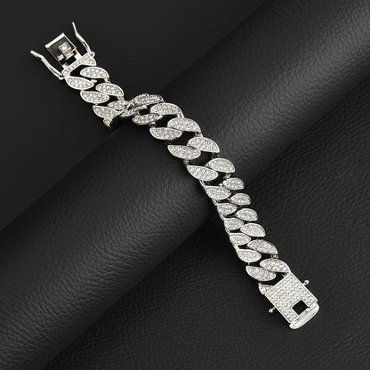 Silver 16mm Iced Out Cuban Link Bracelet - Heavy Paved Rhinestone Hip Hop Chain for Men - Image 3