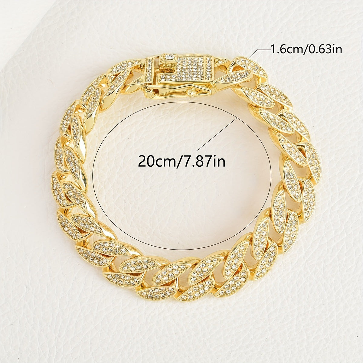 Gold 16mm Iced Out Cuban Link Bracelet - Heavy Paved Rhinestone Hip Hop Chain for Men - Image 2