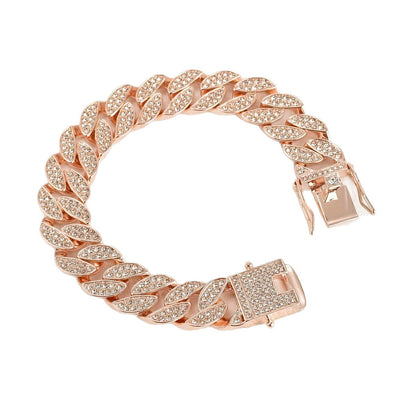 Rose Gold 16mm Iced Out Cuban Link Bracelet - Heavy Paved Rhinestone Hip Hop Chain for Men - Image 2