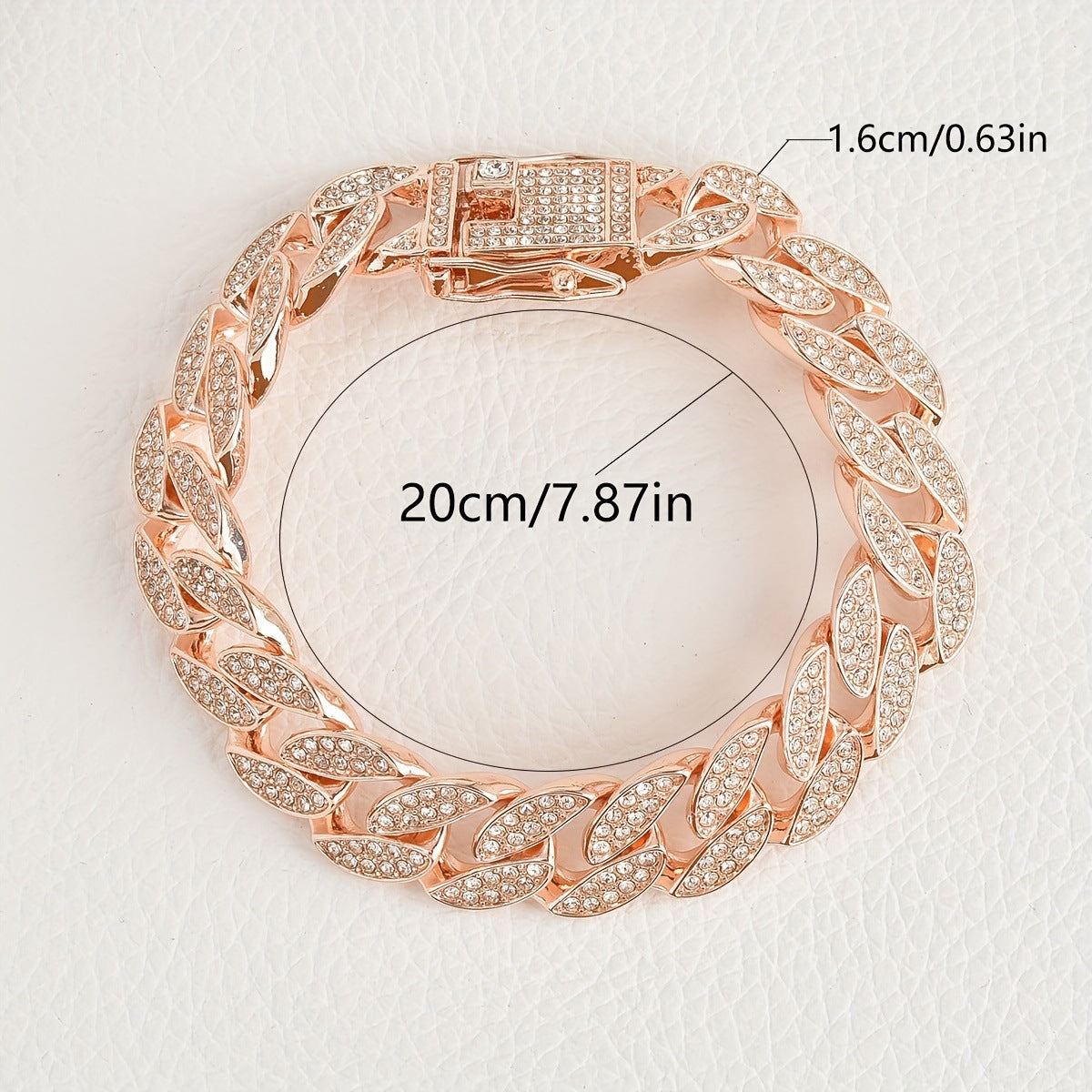 Rose Gold 16mm Iced Out Cuban Link Bracelet - Heavy Paved Rhinestone Hip Hop Chain for Men - Image 3