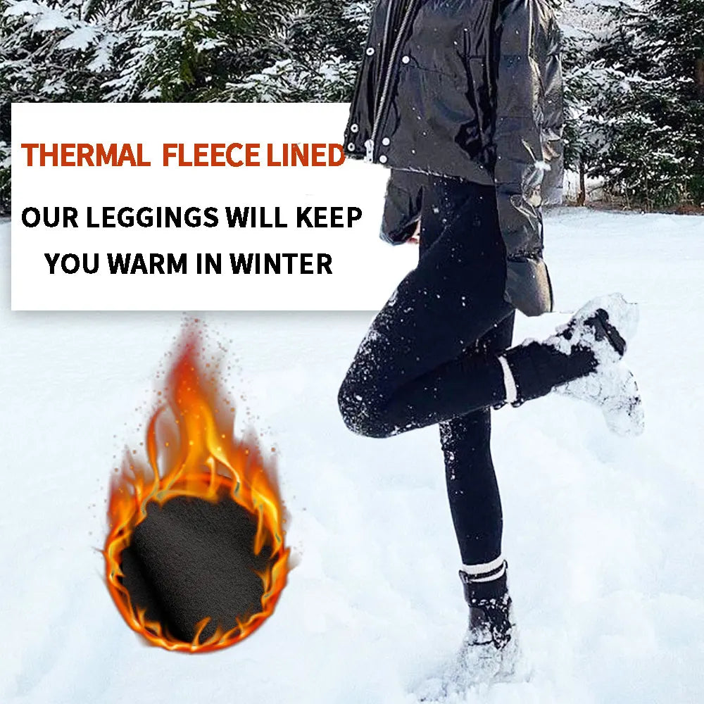 Size XXL Black Women's Mid Waist Plush Leggings with Pockets - Autumn and Winter Leggings with Pockets - Image 2