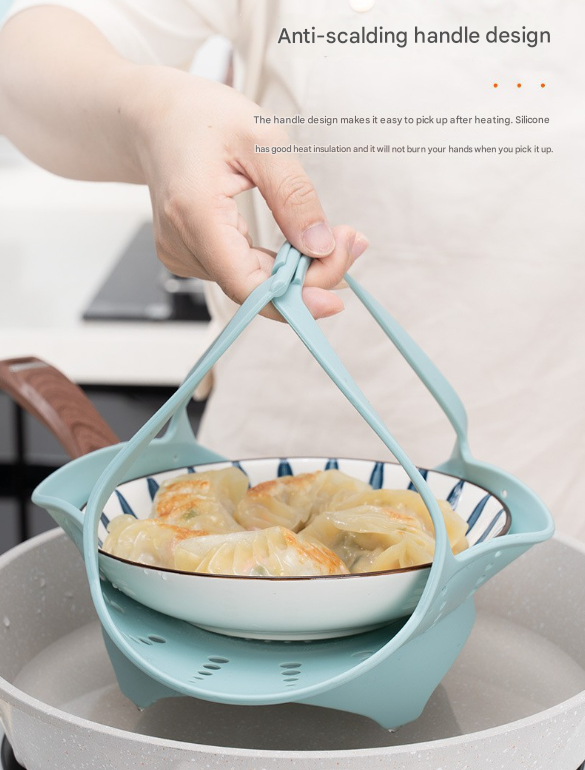 Large Pink Flexible Silicone Steamer Basket with Heat-Resistant Handles - Food-Grade Vegetable Steamer Insert for Pots & Pans - Image 5