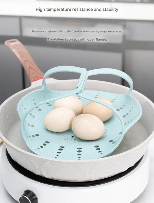 Small Blue Flexible Silicone Steamer Basket with Heat-Resistant Handles - Food-Grade Vegetable Steamer Insert for Pots & Pans - Image 4