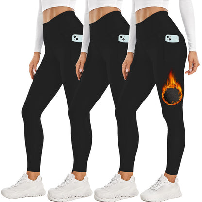 Size XXL Grey Women's Mid Waist Plush Leggings with Pockets - Autumn and Winter Leggings with Pockets - Image 6