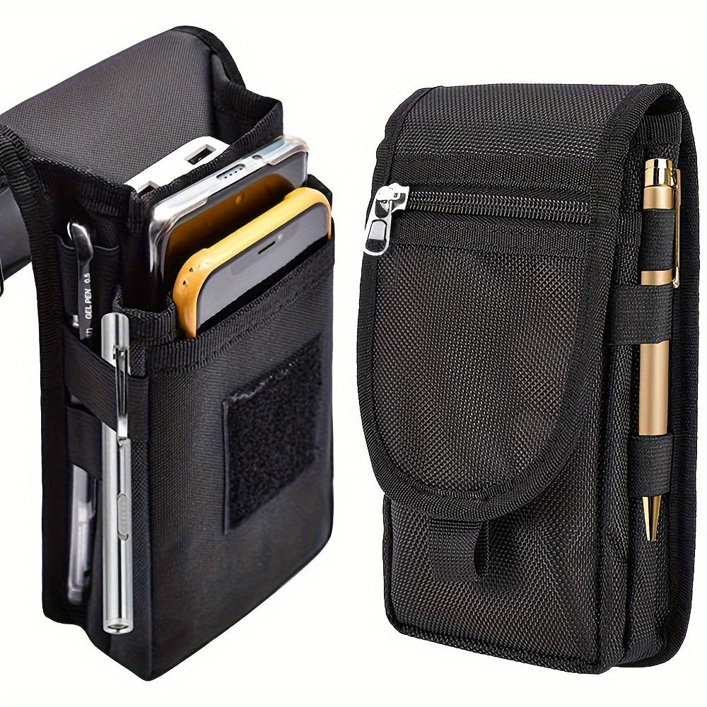 Black Heavy-Duty Tactical Phone Pouch - Multi-Pocket Belt Holster & Utility Waist Bag for Outdoor Work and EDC - Image 2