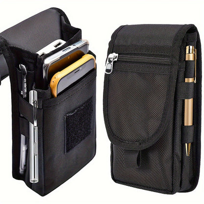Black Heavy-Duty Tactical Phone Pouch - Multi-Pocket Belt Holster & Utility Waist Bag for Outdoor Work and EDC - Image 2