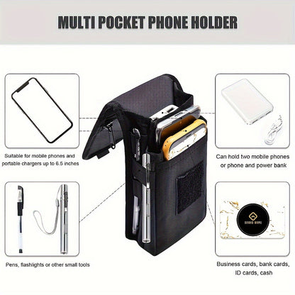 Black Heavy-Duty Tactical Phone Pouch - Multi-Pocket Belt Holster & Utility Waist Bag for Outdoor Work and EDC - Image 4