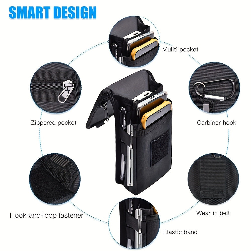 Black Heavy-Duty Tactical Phone Pouch - Multi-Pocket Belt Holster & Utility Waist Bag for Outdoor Work and EDC - Image 5