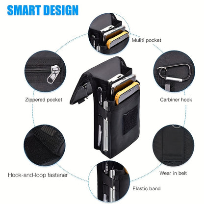 Black Heavy-Duty Tactical Phone Pouch - Multi-Pocket Belt Holster & Utility Waist Bag for Outdoor Work and EDC - Image 5