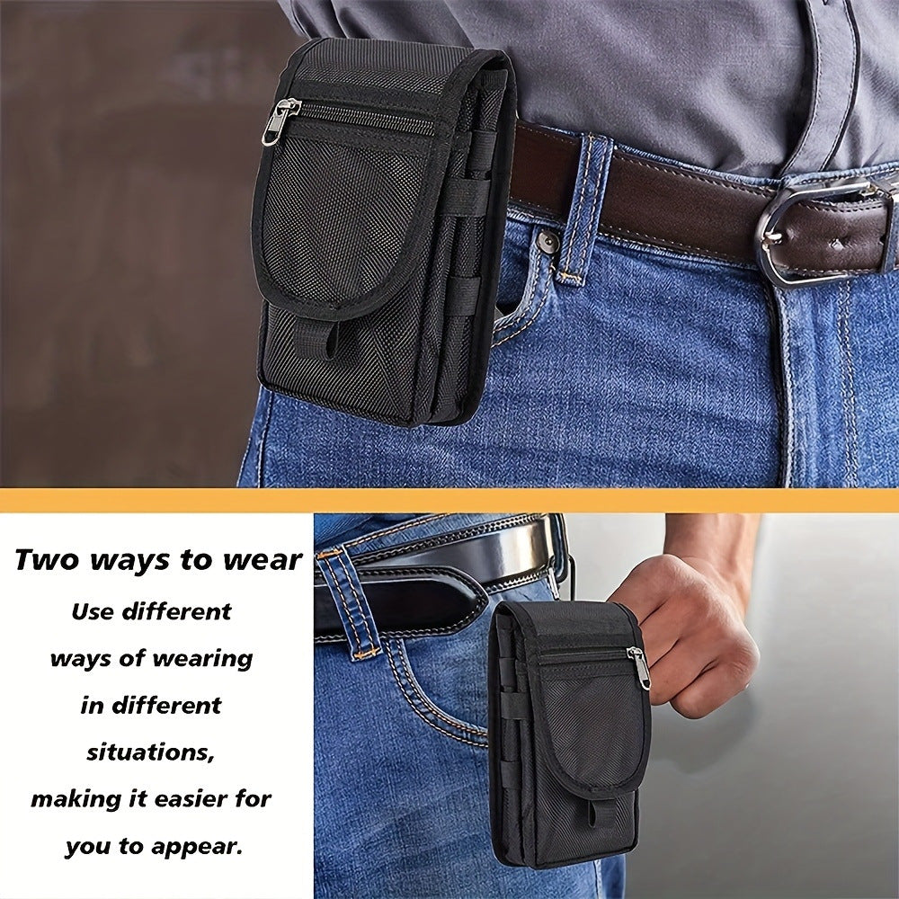 Black Heavy-Duty Tactical Phone Pouch - Multi-Pocket Belt Holster & Utility Waist Bag for Outdoor Work and EDC - Image 8