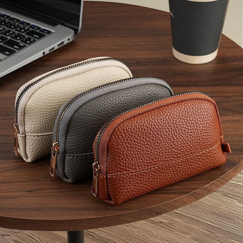 3 Pcs Brown Elegant Faux Leather Coin Purse - Mini Zipper Pouch & Compact Card Holder Wallet - Image 2