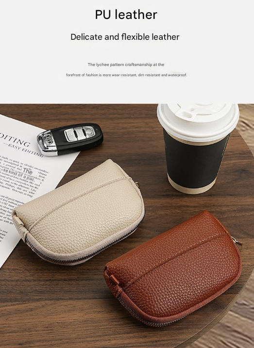3 Pcs ( 1 Brown+ 1 Grey + 1 Beige) Elegant Faux Leather Coin Purse - Mini Zipper Pouch & Compact Card Holder Wallet - Image 2