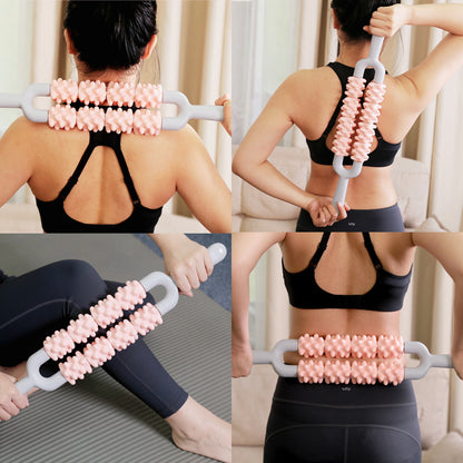Pink and Grey Dual Row Spiky Muscle Roller Stick - Deep Tissue Massager for Back and Leg Recovery - Image 3